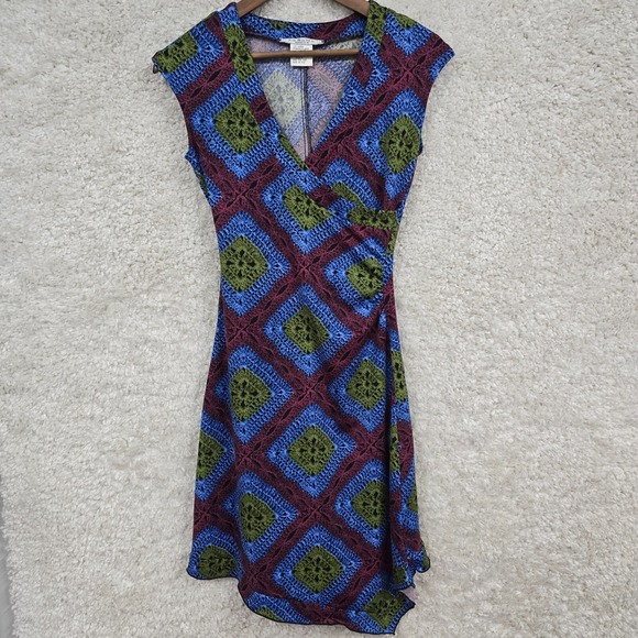La Belle Dresses & Skirts - La Belle Womens Faux Wrap V Neck‎ Dress Size Medium Blue Green Red Retro Y2K USA